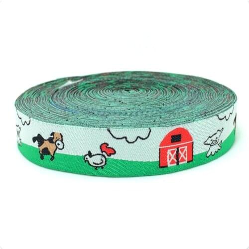ZERZEEMOOY wholesale 5/8'' 16mm Wide red house. chicken. cow and dog woven Jacquard Ribbon