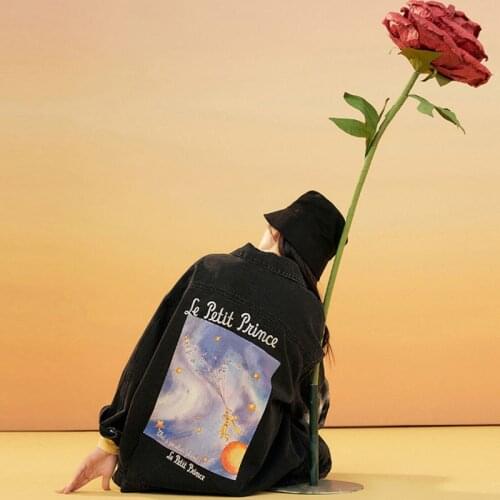 Women Denim Jean Jackets Spring 2021 Cartoon Printing Fashion Streetwear Harajuku Za Vintage Clothing Sleeve Coat Basic Outwear