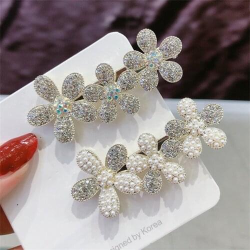 Handmade Crystal Pearls Hair Clips Pin For Women Fashion Geometric Flower Barrettes Headwear Girls Sweet Hairpins Accessorie