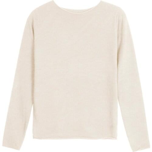 Roll Edged Sweater Knitted tops Women Solid Colors