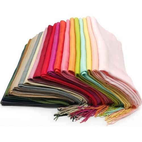 Winter Warm Cashmere Long Shawl Wrap Twill Tassel Scarves Hijabs For Women Headwrap Soft Plain Muslim Headsarf Headband 180X70cm