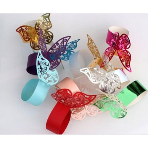 10pcs/set Laser Cut Butterfly pearl paper napkin ring table ornaments Holders Favors Gifts Party Wedding Invitations decoration