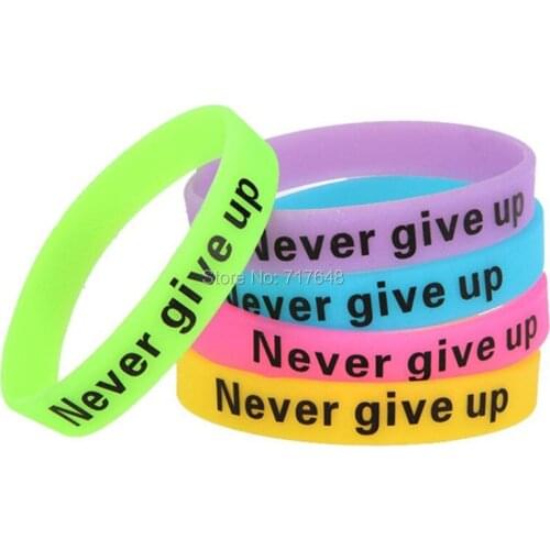 100pcs glow in the dark Never Give Up Wristband Silicone Braceletsfree shipping by ePacket
