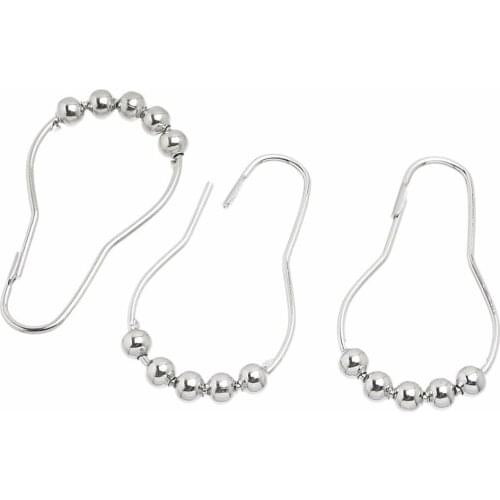 12pcs Hotel Style V-Glide Hinged Roller Bead Shower Curtain Hooks Rings V-Glide Shower Curtain Hooks