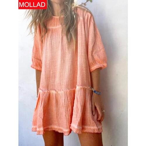 2021 Summer Casual Elegant Womens Cotton Pullover round Neck Swing Stitching Dress Manufacturer