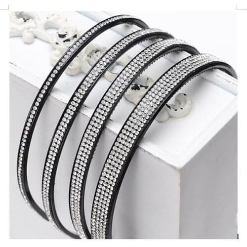 2022 New Fashion Black Rhinestones Wide Side Shiny Headband Hair Accessories Headwear