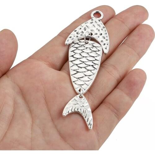 3PCS Antique Silver Color Metal Big Fish Charms Pendant For Jewelry Making DIY Necklace Findings Fashion Pendants Accessories