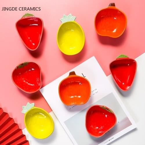 4pcs Creative Fruit Shape Ceramic Plate Dish Dessert Snack Dishes BBQ Soy Sauce Mustard Dip Dish Serving Tray Kitchen Tableware