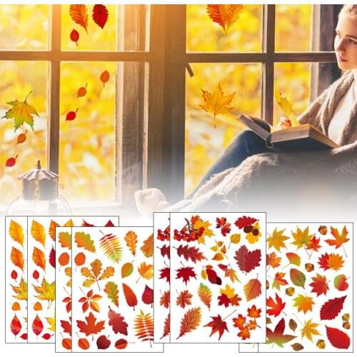 8 Sheet Maple Leaves Window Clings - Thanksgiving Maple Decorations Autumn Sticker Decals Party Decor Ornaments