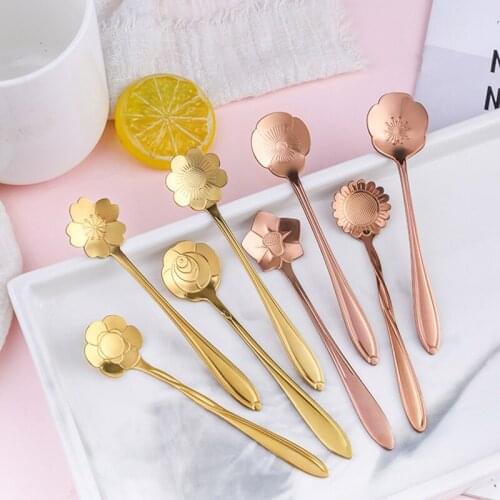 Stainless Steel Tableware 8 Pack Creative Flower Coffee Spoon Dessert Spoon Sugar Spoon for Stirring Mixing Cafe or Bar TS2