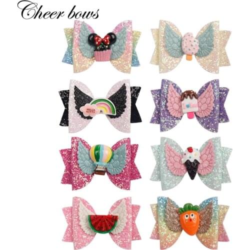 Hair Accessories 3" Chunk Glitter Hair Bow Summer Style Candy Color Hair Clip For Girls Handmade wings Hairbow Kids Headwear