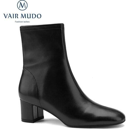 VAIR MUDO Ankle Work & Safety Boots Elegant Black White High Heels Round Toe Concise Adult Genuine Leather Sheepskin Shoes DX9L