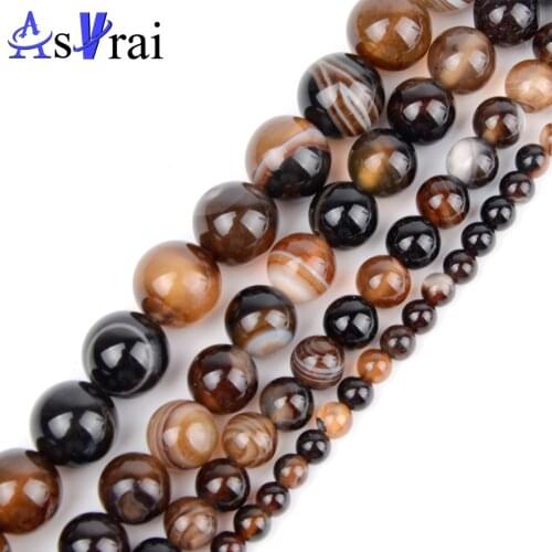 Natural Stone Coffee Stripe Agates Beads For Jewelry Making 4 6 8 10 12mm Round Loose Spacer Beads DIY Bracelet Accessories 15"