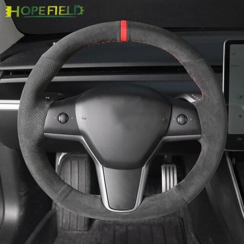 Car Direction Case Anti-Slip Alcantara Perforated Leather For Tesla Model 3 Auto Steering Wheel Cover Car Styling Accessories