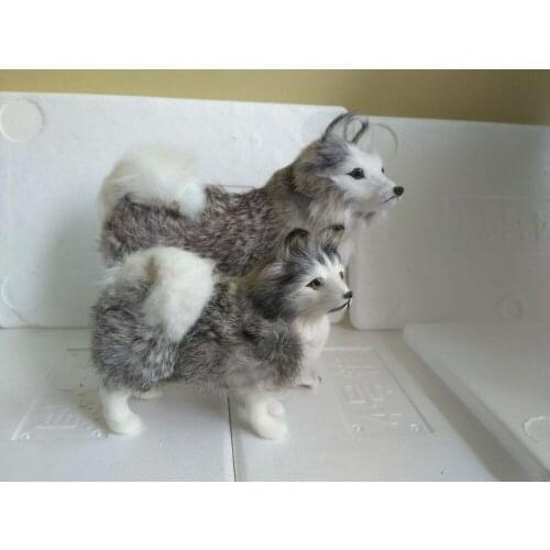 Two gray husky dogs model toy,polyethylene&furs handicraft home decoration gift a2249