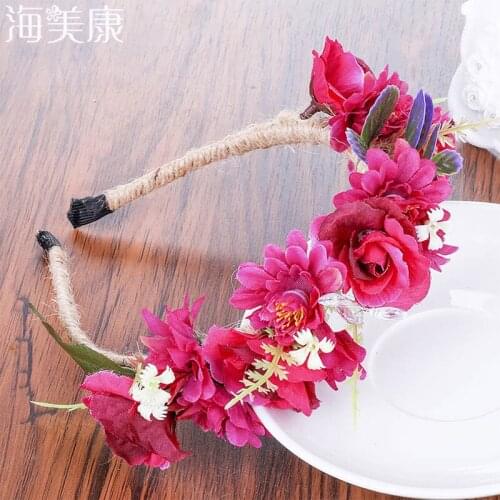 Haimeikang Headdresses Flower Colorful Flower Floral Headband Hair Accessories New Bride Bohemian Flower Headband Beach Headwear