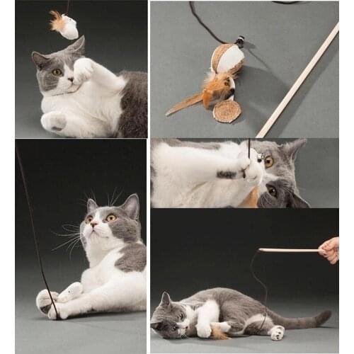 Toy stick cat interactive toy cartoon pet cat tease toy feather stick mouse toy with mini bell cat catcher