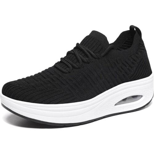 Fashion Breathable Mesh Women Shoes Wedges Heel Shoes Ladies Knitting Sock Sneakers Women Platform Casual Shoes