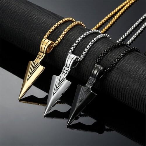 Mens Design Matte Black Long Necklace with Arrow Pendant Jewelry Chain Hip Hop Punk Rock Christmas Halloween Gift For Men Wome