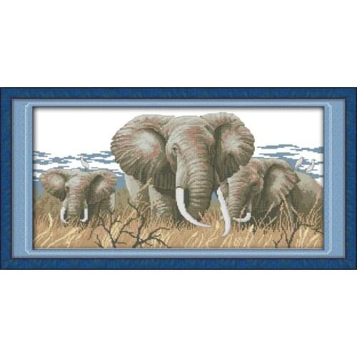 Patterns Cross Stitch Kits for Embroidery Crafts Needlepoint Set 11CT 14CT Stamped Fabric Stitching Elephants Wall Home Decor