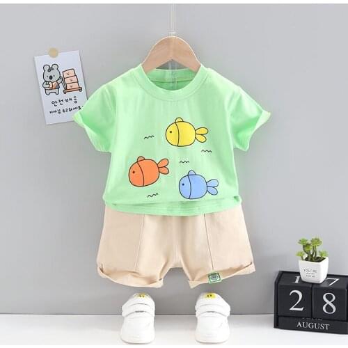 2021 New Summer Cartoon Clothing Children Boy Girls Cartoon T Shirt Shorts 2Pcs/sets Kids Infant Clothes Toddler Cacual Suit