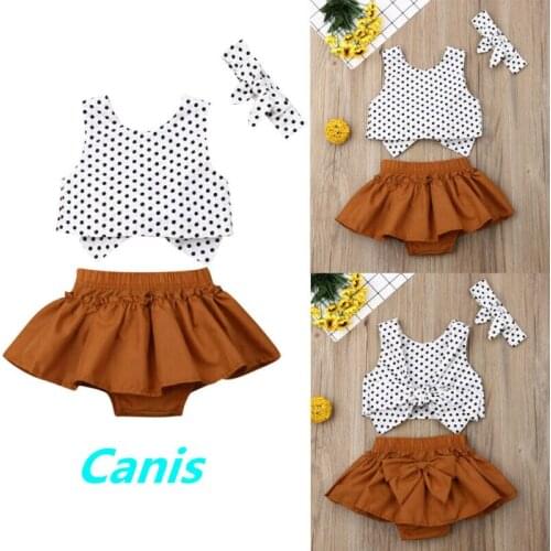 New Fashion Summer Newborn Baby Girl 3PCS Clothes Polka Dot Tops+Tutu Skirt Princess Outfits Set