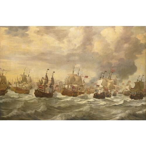 Wholesale painting #Netherlands Episode from the Four Day Battle at Sea 1666 the second Anglo-Dutch War print painting on canvas