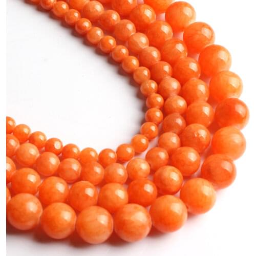 Wholesale Orange Jades Stone Round Loose Beads for Jewelry Making Pick Size 6 8 10 12MM Diy Bracelet Necklace Jewellery 15