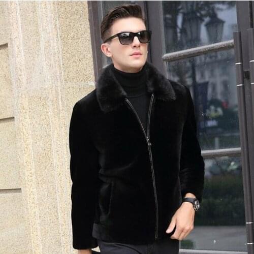 Autumn black faux mink fur leather jacket mens winter thicken warm fur leather coat men loose jackets fashion B197