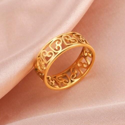 Cazador Cute Hollow Hearts Couple Rings Geometric Stainless Steel Jewelry Wedding Engagement Minimalist Heart Rings for Women