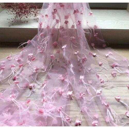 GLace 1M/Lot White black pink feather 3D flower sewing embroidered mesh fabric wedding dress decoration cloth accessories TX1349