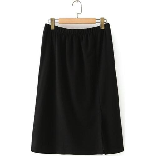 Plus Size Womens XL-4XL Strechable Midi Skirts Casual A-line Simple Skirts with Slits