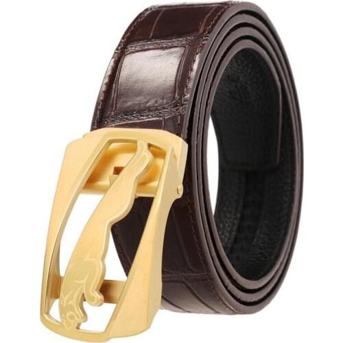 Men Stainless Steel Automatic Buckle Cowskin Crocodile Grain Leopard Belt Male Fashion High Grade Jeans Belts BCD066