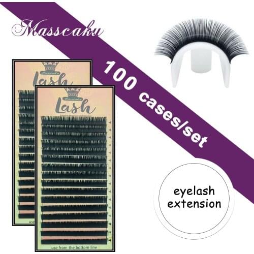 MAS 100 cases natural mink eyelash extension fake eyelashes individual all size hand-making premium lashes cilia black