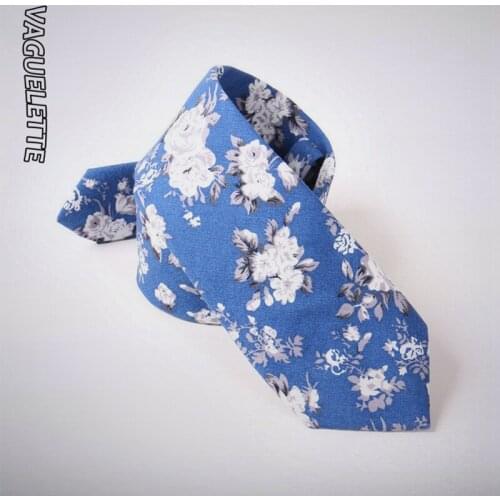 VAGUELETTE Skinny Men Necktie Floral Printed Ties For Men Fashion Casual Party Handmade Tie Slim Cotton 6 CM