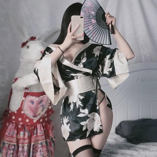 Janpenese Kimono Cosplay Dress Girls Sexy Cosplay Erotic Lingerie Printed Traditional style Robe Kawaii Sexy Outfit