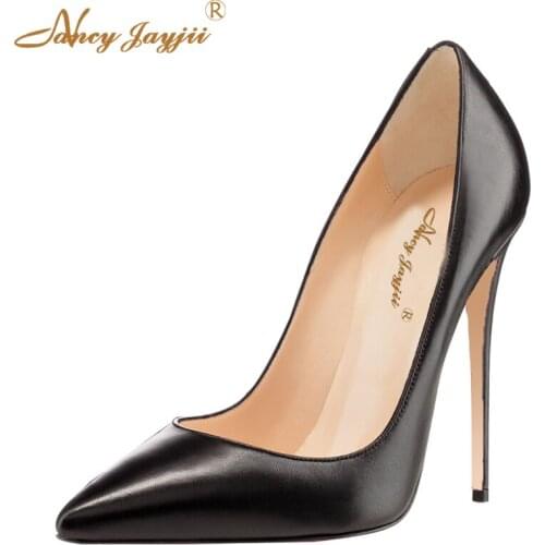Autumn New Classic Black Brown Leather handmade Womens Shoes High Heel Sexy Poited Toe Pumps Women For Casual Dress Plus 4-16
