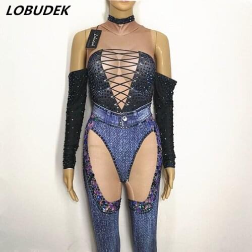Nightclub Female Costumes Sexy strapless jumpsuit backless costume DJ singer Stage performance wear Crystal Star bar Party show