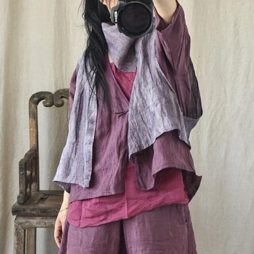 Johnature Women Linen Vest Sleeveless V-Neck Solid Color Loose Vest 2021 Summer New Chinese Style Vintage Casual Short Coat