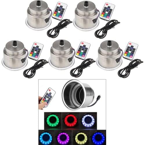 5x Stainless Steel Cup Drink Holder with Drain & LED Light for Boat RV 12VDC