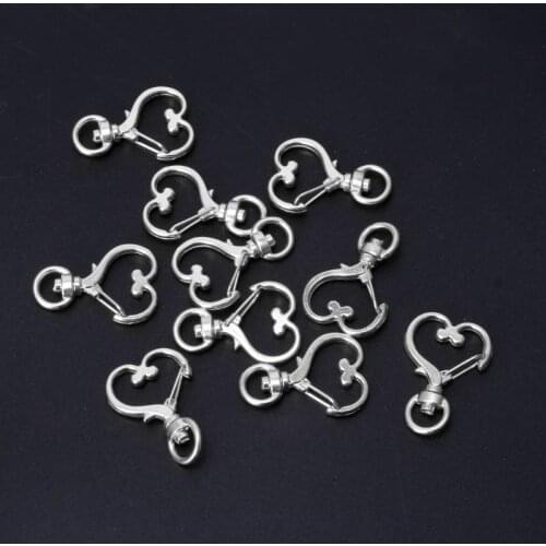 63HC 10Pcs Metal Swivel Lobster Clasp Snap Hook Heart Shape Keychain Jewelry Findings