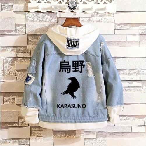Anime Haikyuu!! Cosplay Denim Hoodies Sweatshirts Coat Karasuno High school Uniform Jeans Jacket Tops For Mens Women