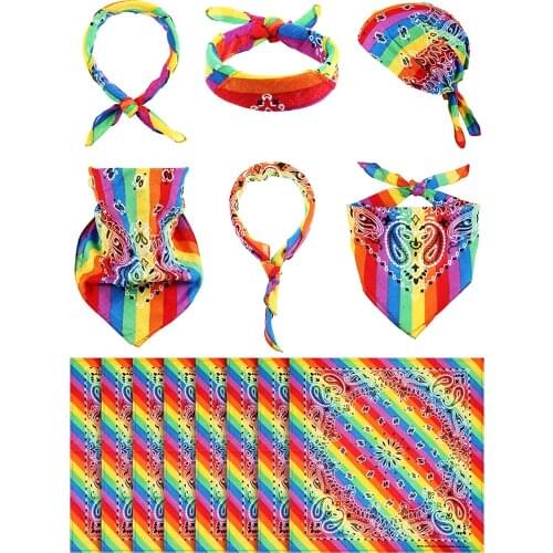 Rainbow Bandanas Paisley Printed Bandana for Women and Men Festival Daily Wearing Cowboy Handkerchief Cotton Pocket Square Scarf
