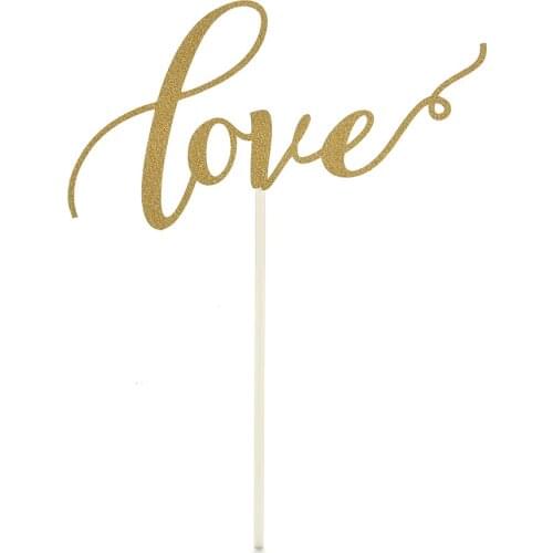 1Pcs Shining Love Cake Topper For A Cake Gold Gillter Cake Flag For Family Birthday Party Baking