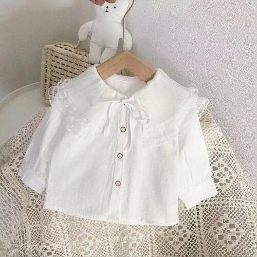Blouses Full Sleeve Solidturn Down Collar Regular Cotton New Fashion Casual Korean Spring Autumn Children Kids Girls