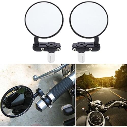 2x Universal Motorcycle Mirrors 3 Inch Round Folding Bar End Side Mirror For Honda Suzuki Yamaha Kawasaki Victory Ducati BMW