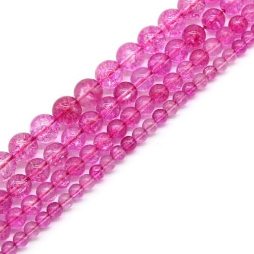 Wholesale Natural Stone Rose Red Cracked Quartz Beads For Jewerly Making Diy Bracelet 6 8 10mm Pick Size