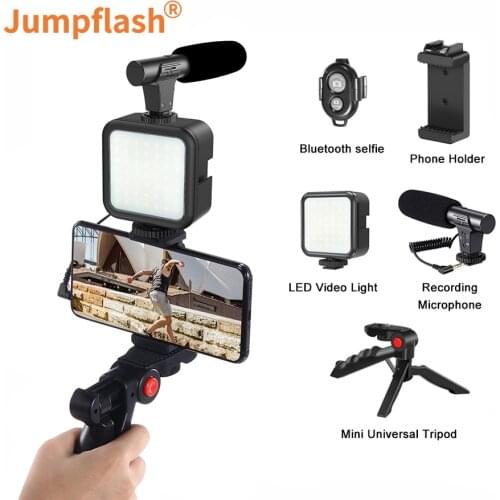 Jumpflash DSLR SLR Phone Holder Vlog Tripod Vlogging Kits 6500K Mini LED Video Fill Light with Remote Control Microphone