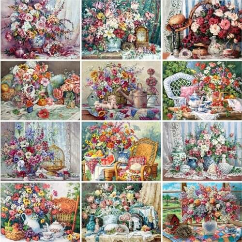 Evershine Diamond Painting Rose Cross Stitch Flower 5D DIY Diamond Embroidery Peony Mosaic Rhinestone Picture Vase Handicraft