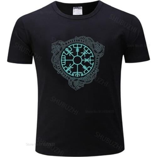 Tshirt men summer top tees Classic Vegvisir Old Norse Runes T Shirt Viking Rune Circle With Odin Printed Tshirt unisex t-shirt